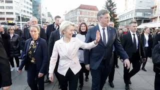 Andrej Plenković i Ursula von der Leyen prošetali su gradom i po prvi put platili kavu u eurima