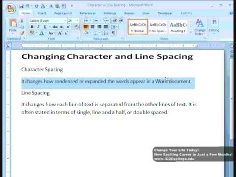 Change character and line spacing in Word 2007 by ICDC College Change character and line spacing in Word 2007 by ICDC College