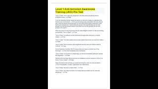 Level 1 Anti terrorism Awareness Training JKO Pre Test with COMPLETE SOLUTION