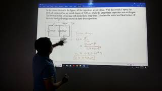 Single Charged Capacitor # Calculate Initial energy # Switch closed # Calculate Final Energy