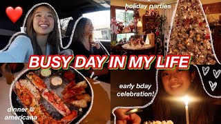 BUSY DAY IN MY LIFE | holiday parties, dinner, & early bday celebration! | Vlogmas Day 3!