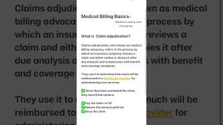 What is Claim adjudication in Medical billing? #medicalbilling #medicalcodingandbilling #cpc 📚