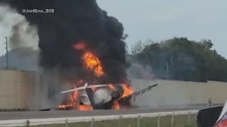 Small private jet crashes onto interstate in Florida, hits vehicle