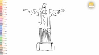 Cristo Redentor Statue drawing easy | How to draw Christ the Redeemer statue step by step