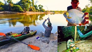 Desci o Rio Remando 🚣‍♂️ | Acampamento Solo preparei  Peixe assado na Brasa na Beira do Rio🔥