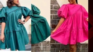 DIY:HOW TO CUT 3 TIER STYLISH SHORT GOWN WITH BALOON SLEEVE