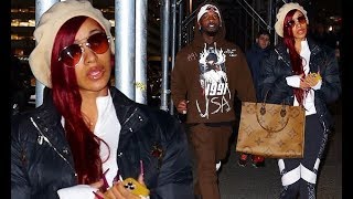Cardi B and Offset swing by the Diamond District as they return home to New York City after NBA All-