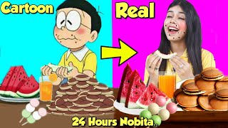 Eating Like Nobita For 24 hours..   Doraemon's *Doracake* in Real Life *Yummy*