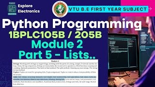 Module 2 Part 5 Lists in python π VTU 1st sem Python Programming