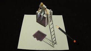 😯How to Draw  Impossible Situation - Drawing 3D Figure & Ladder - Trick Art on Paper