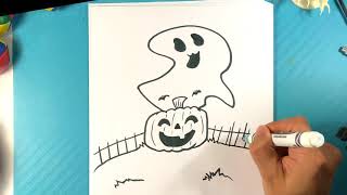 EASY How to Draw a PUMPKIN and GHOST - Halloween Drawings