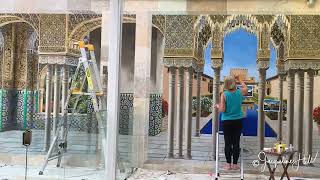 Jacqueline Hill at work on the mural 'Trompe Alhambra'