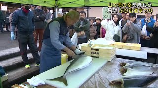 山の中で海の幸を味わう　飛騨高山で「ぶり街道まつり」　天然ブリの解体ショーも (23/12/10 12:00)