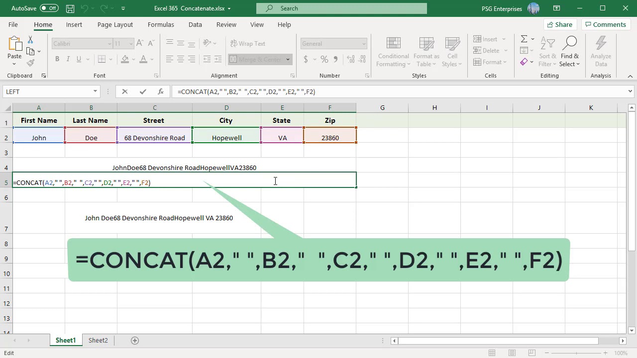 How To Use CONCAT Function In Excel - Office 365 - YouTube