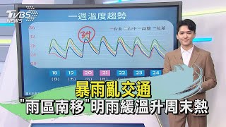 暴雨亂交通 「雨區南移」明雨緩溫升周末熱｜午間氣象｜TVBS新聞 20240418 @TVBSNEWS01