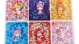 トロピカル～ジュプリキュア★ガチャマスコットでカラフルスライムパレットづくり！Glitter Slime palette DIY