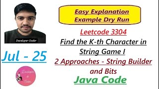 Find the K-th Character in String Game I | Leetcode 3304 | Java Code | Developer Coder
