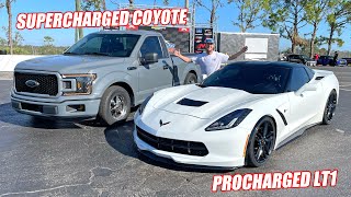 Our Supercharged F150 Takes On the C7, a Hellcat Swapped RAM 1500, and a Turbo Silverado!!!