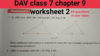DAV class 7 chapter 9 worksheet 2 ।Class 7 maths chapter 9 worksheet 2 dav public school
