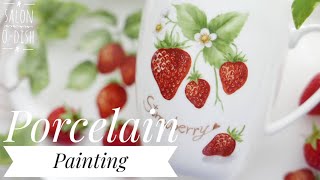 【How to paint Strawberries】 Porcelain Painting 【イチゴ】をマグカップに上絵付けするポーセリンペインティング #9