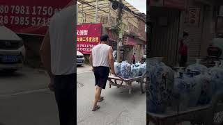 Hand-pulled carts in Jingdezhen are bustling with vases #ceramic #chinaart #ceramicart #pottery