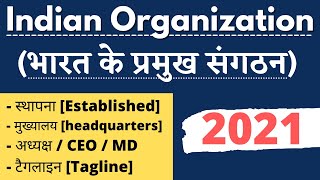 भारत के प्रमुख संगठन | Important Indian Organizations, Headquarters Establishment & CEO 2021