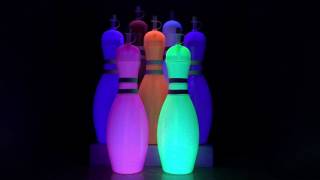 Bowling Pin Water Bottles Under Blacklight