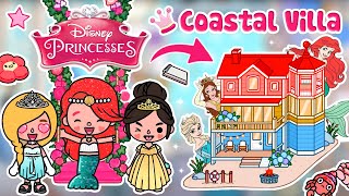 DISNEY PRINCESS IN COASTAL VILLA HOUSE✨ ELSA AND FRIENDS 💖 Toca Boca House Ideas 😍 Toca Life World