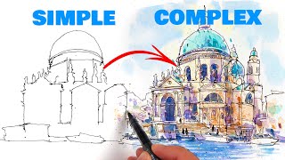 4 tips to SIMPLIFY your URBAN SKETCHING!  (loose ink & watercolor tutorial)