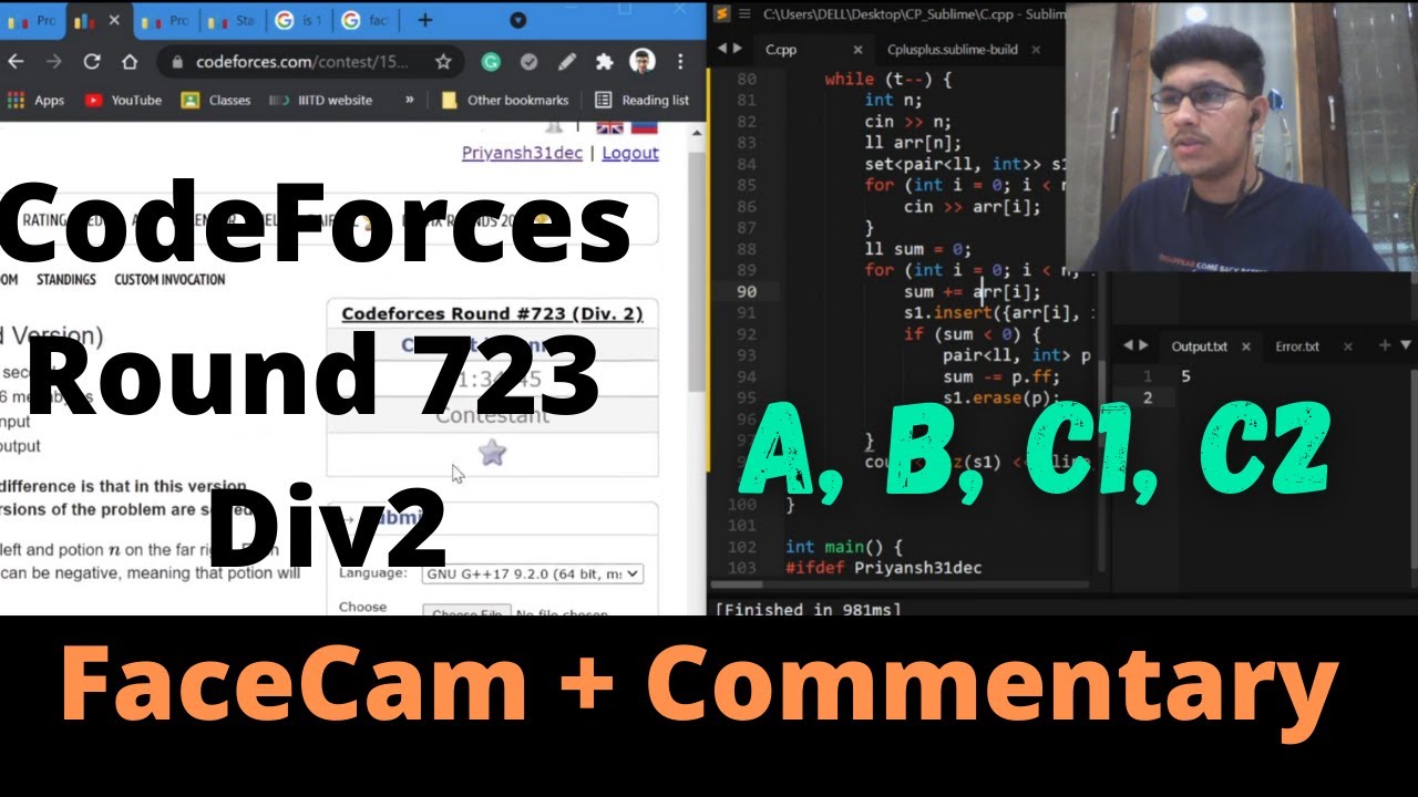 Codeforces Round 723 Div2 A B C1 C2 Facecam Commentary Youtube