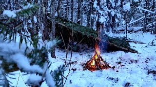 BUSHCRAFT WINTER Survival Shelter - Camping in the Snow