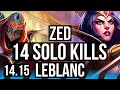 ZED vs LEBLANC (MID) | 14 solo kills, 50k DMG, Legendary, 900+ games, 25/5/2 | VN Master | 14.15