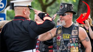 Injured Marine Holds Salute For 3 Hours, Then Bikers Arrive and Change Everything!