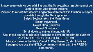 Logitech Squeezebox ... How to program your small remote to access preset stations