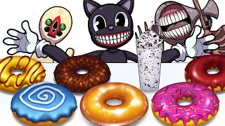 Mukbang Animation Sweet donuts Set eating Cartoon cat