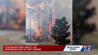 Fast-moving brush fires along I-95 in Volusia County leave 20 vehicles burned