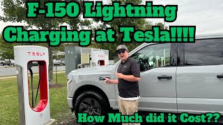 2024 Ford F-150 Lightning Charging at Tesla Supercharger V3 Magic Dock!!