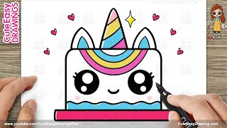 How to Draw a Cute Unicorn Cake Simple & Easy for Kids 🦄🎂