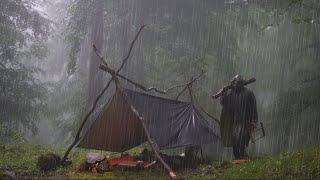 Dark and Gloomy Heavy Rain and : Rainstorm Camping - ASMR