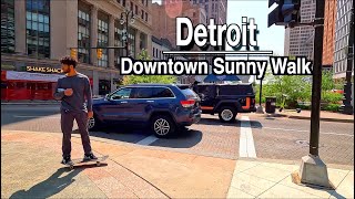 Detroit Downtown/Midtown Michigan Sunny Walk | 5K 60FPS | City Sounds