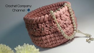 باسكت بخيط الكليم باستخدام غرزه النجمه _ Crochet Basket With T_Shirt Yarn