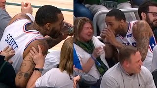 Mike Scott Dives Into the Crowd, Saves the Ball & Gets His Coca-Cola | Bucks vs Sixers