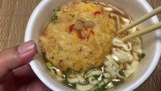 【飯テロ】まるちゃん「赤いたぬき天うどん」VS どん兵衛 かき揚げ天ぷらうどん