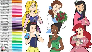 Disney Princess Coloring Book Compilation Snow White Tiana Belle Mulan Ariel Rapunzel Cinderella