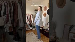 Casual Fall Outfit from American Eagle: flare jeans and waffle shacket #falloutfits #midsizefashion