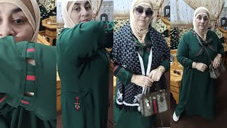 Abaya Gucci col V avec cravate+fente patte Polo+manche avec galant+poches rondes(  كول بي كرافاة V)