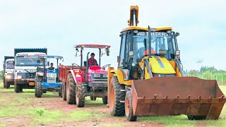 JCB 3dx Backhoe Loader Machine Loading Mud in Mahindra 475 | Swaraj #jcbvideo #tractor #tractorstuck