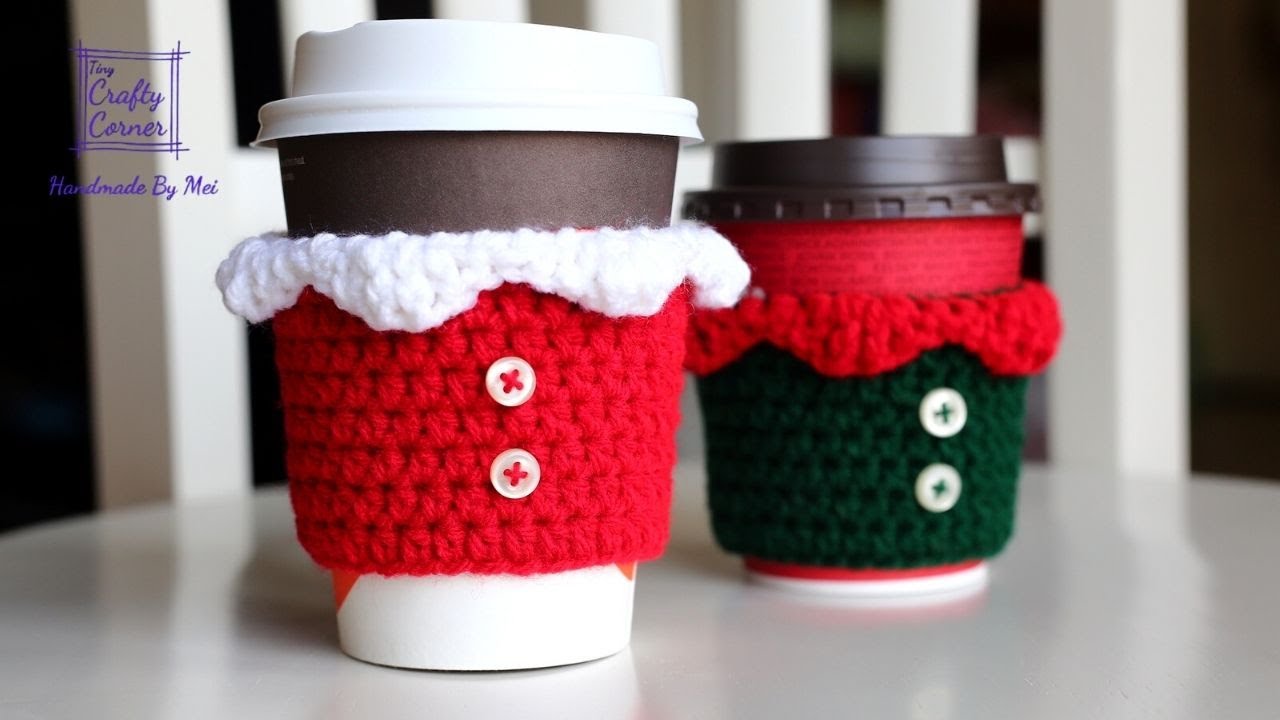 How To Crochet Easy Christmas Cup Cozy - For Beginners - YouTube