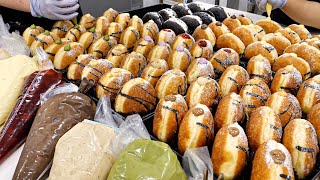 Amazing homemade cream donuts made with cream in different flavors-Korean street food