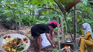 morning activities with family, cooking rice with tofu spices for breakfast, village cooking